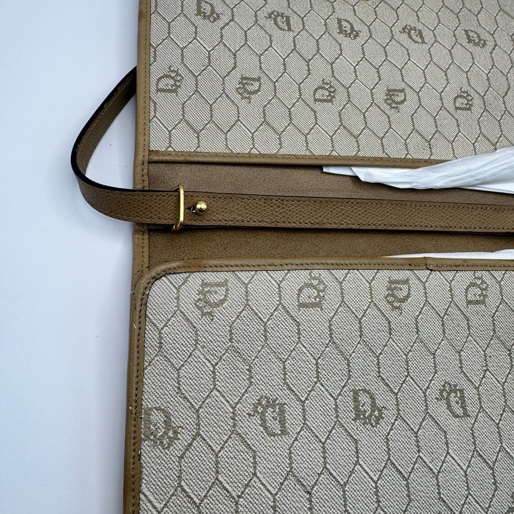 Vintage Christian Dior Crossbody Tan Leather Honeycomb Monogram Messenger - Picture 11 of 12
